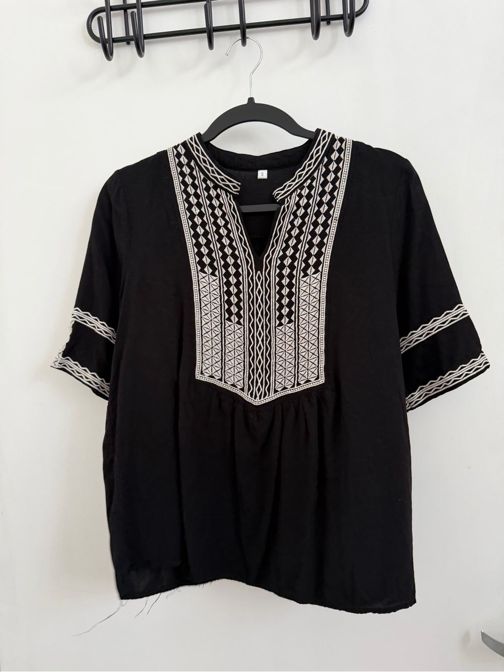 Black Embroidered Peasant Top - Brand